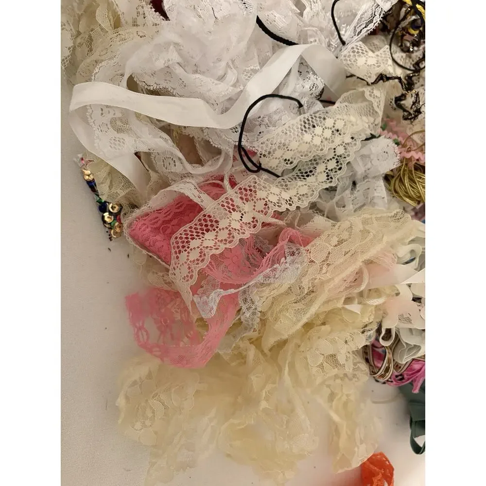 Vintage LOT Lace Trim Edging Dolls Crafts Sewing Cord Rick Rack Ribbon Assorted